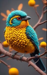 A_blue_and_yellow_bird_sitting_on_top_of_a_tree_